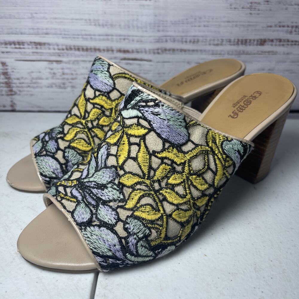 Crown Vintage Clara Sandals Shoes Embroidered Gold & Purple Block Heel 7.5M